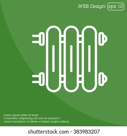 Web line icon. Radiator, Cast-iron radiator for heating systems