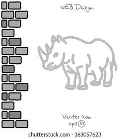 Web line icon. Rhinoceros; wild animals