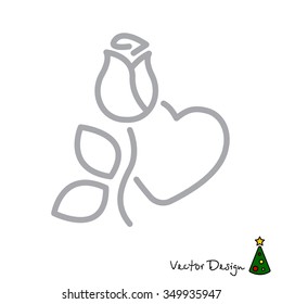 Web line icon. Rose and heart. Valentine's Day.