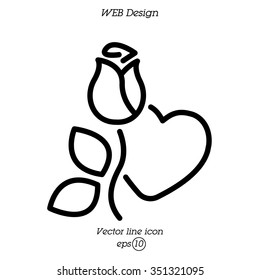 Web line icon. Rose and heart. Valentine's Day.