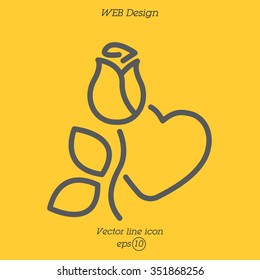 Web line icon. Rose and heart. Valentine's Day.