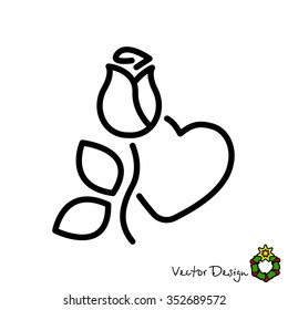 Web line icon. Rose and heart. Valentine's Day.