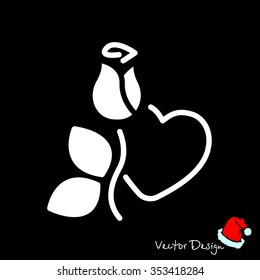 Web line icon. Rose and heart. Valentine's Day.