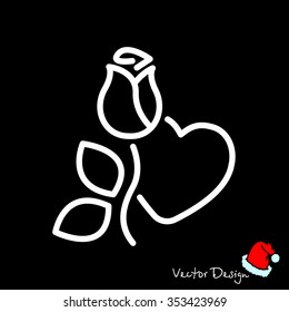 Web line icon. Rose and heart. Valentine's Day.