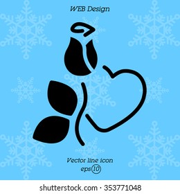Web line icon. Rose and heart. Valentine's Day.