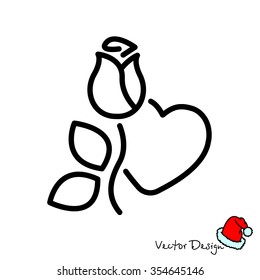 Web line icon. Rose and heart. Valentine's Day.