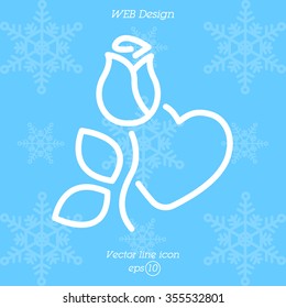 Web line icon. Rose and heart. Valentine's Day.