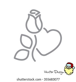 Web line icon. Rose and heart. Valentine's Day.