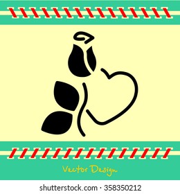 Web line icon. Rose and heart. Valentine's Day.
