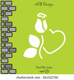 Web line icon. Rose and heart. Valentine's Day.