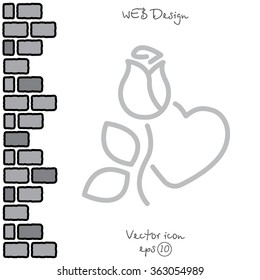 Web line icon. Rose and heart. Valentine's Day.
