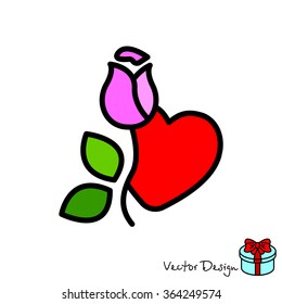 Web line icon. Rose and heart. Valentine's Day.