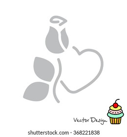 Web line icon. Rose and heart. Valentine's Day.