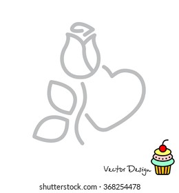 Web line icon. Rose and heart. Valentine's Day.