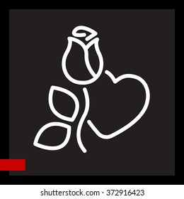 Web line icon. Rose and heart. Valentine's Day.