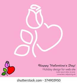 Web line icon. Rose and heart. Valentine's Day.