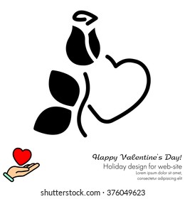 Web line icon. Rose and heart. Valentine's Day.