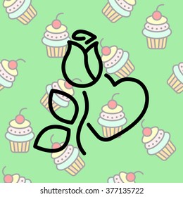 Web line icon. Rose and heart. Valentine's Day.