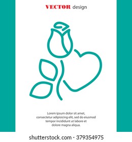 Web line icon. Rose and heart. Valentine's Day.