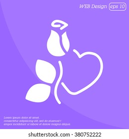 Web line icon. Rose and heart. Valentine's Day.
