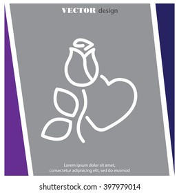 Web line icon. Rose and heart. Valentine's Day.