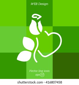 Web line icon. Rose and heart. Valentine's Day.