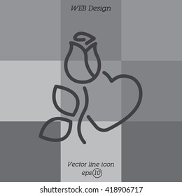 Web line icon. Rose and heart. Valentine's Day.