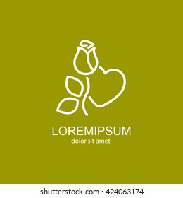 Web line icon. Rose and heart. Valentine's Day.
