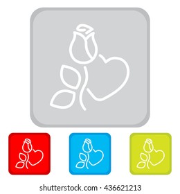 Web line icon. Rose and heart. Valentine's Day.