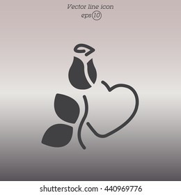 Web line icon. Rose and heart. Valentine's Day.