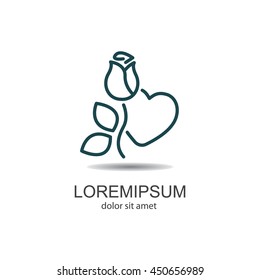 Web line icon. Rose and heart. Valentine's Day.