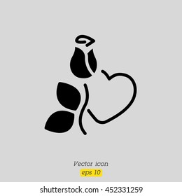 Web line icon. Rose and heart. Valentine's Day.