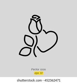 Web line icon. Rose and heart. Valentine's Day.