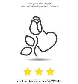 Web line icon. Rose and heart. Valentine's Day.