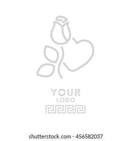 Web line icon. Rose and heart. Valentine's Day.