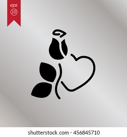 Web line icon. Rose and heart. Valentine's Day.