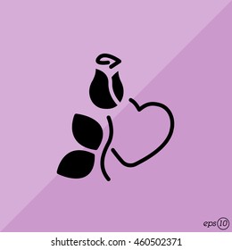 Web line icon. Rose and heart. Valentine's Day.