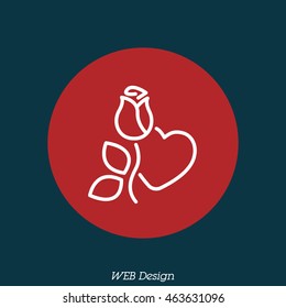 Web line icon. Rose and heart. Valentine's Day.