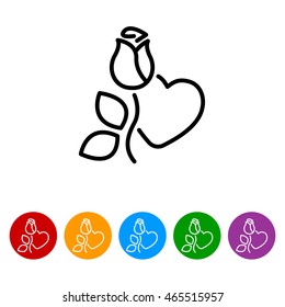 Web line icon. Rose and heart. Valentine's Day.