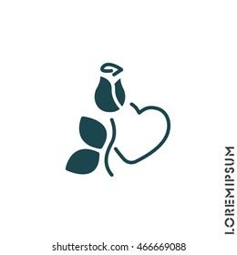 Web line icon. Rose and heart. Valentine's Day.