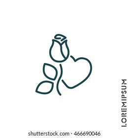 Web line icon. Rose and heart. Valentine's Day.