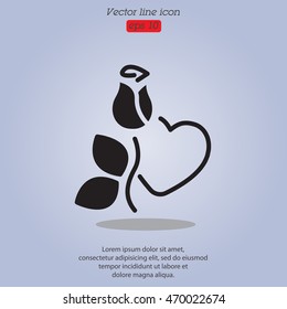 Web line icon. Rose and heart. Valentine's Day.