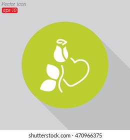 Web line icon. Rose and heart. Valentine's Day.