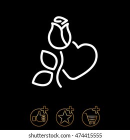 Web line icon. Rose and heart. Valentine's Day.