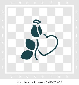 Web line icon. Rose and heart. Valentine's Day.