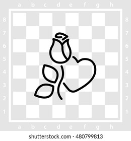 Web line icon. Rose and heart. Valentine's Day.
