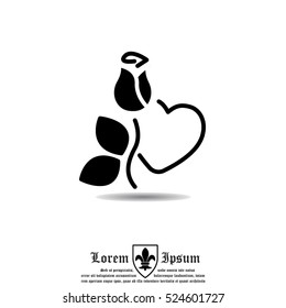 Web line icon. Rose and heart. Valentine's Day.