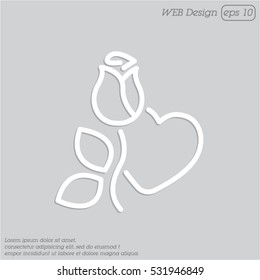 Web line icon. Rose and heart. Valentine's Day.