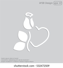 Web line icon. Rose and heart. Valentine's Day.