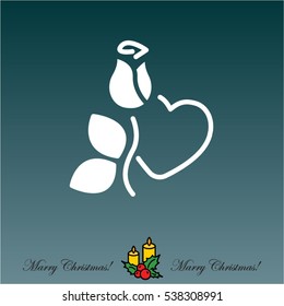 Web line icon. Rose and heart. Valentine's Day.